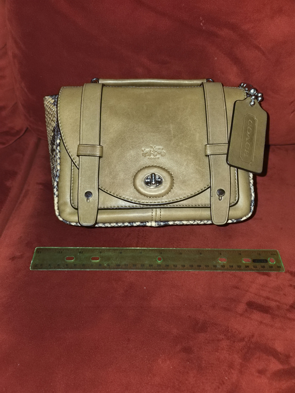 Coach Olive-Tan Leather Turnlock Crossbody with Braided Trim
